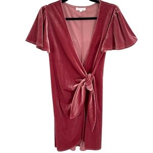 Socialite Pink Velour Wrap Dress Mini V Neck